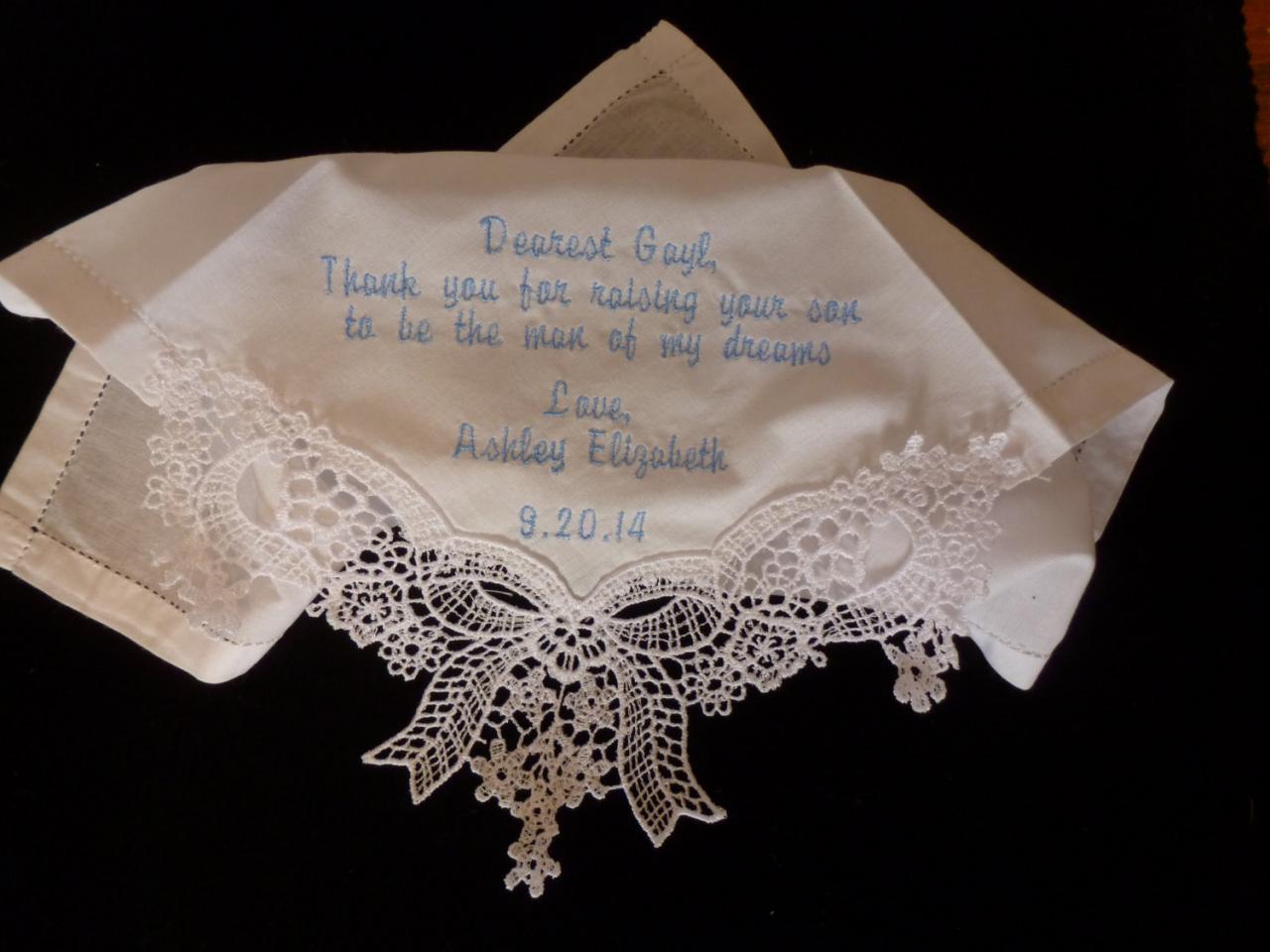 Graceful Created Lace Wedding Handkerchief With Short Poem Embroidered